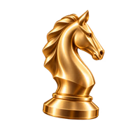 A polished brass chess knight.